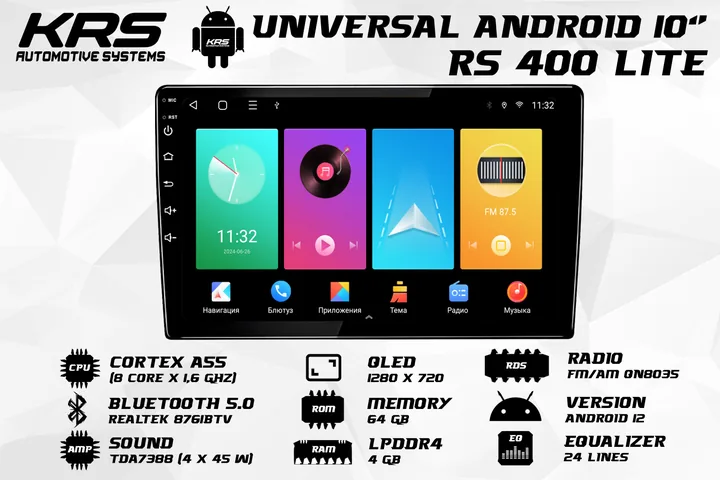 Штатна Android-магнітола KRS RS 400 LITE 10" 4/64 GB
