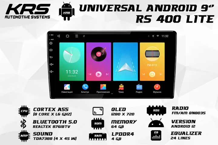 Штатна Android-магнітола KRS RS 400 LITE 9" 4/64 GB