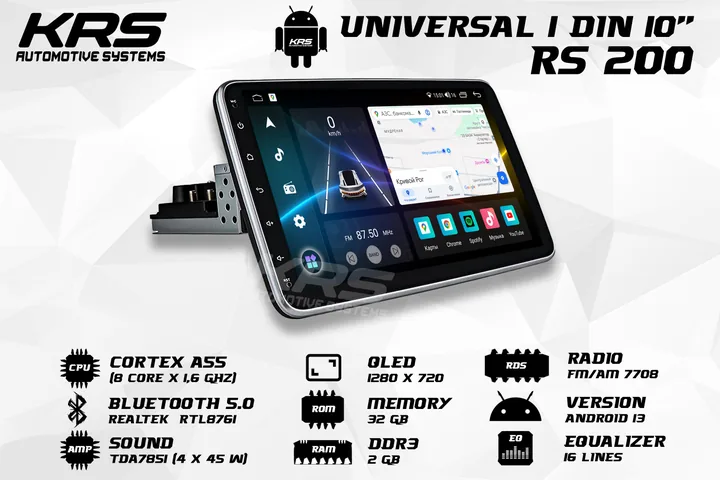 Штатная Android-магнитола KRS RS 200 1 DIN 10" 2/32 GB