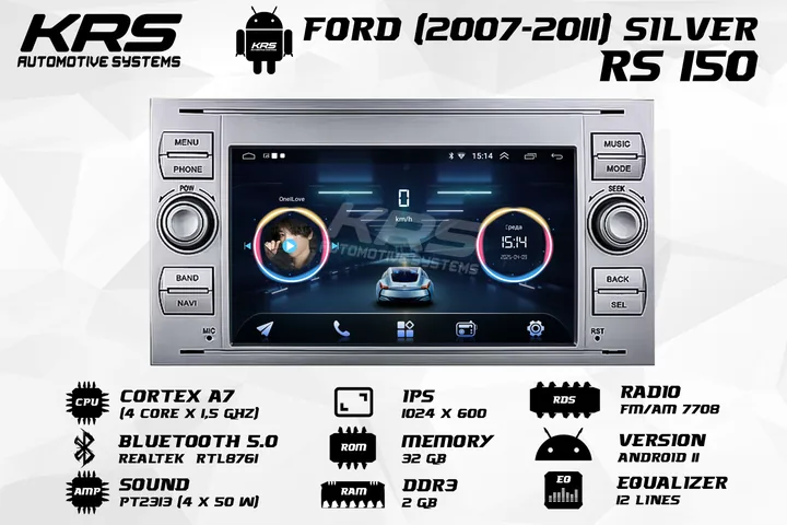 Штатная Android-магнитола KRS RS 150 Ford 7" 2/32 GB QLED, срібляста (2007–2011)