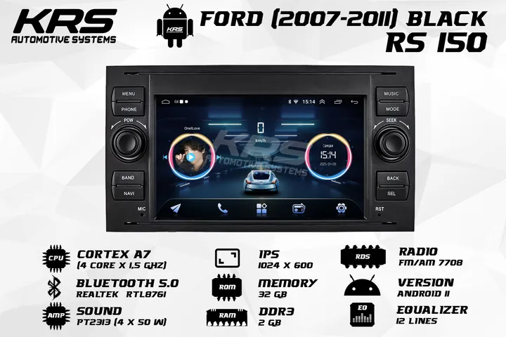 Штатная Android-магнитола KRS RS 150 Ford 7" 2/32 GB QLED, чорна (2007–2011)