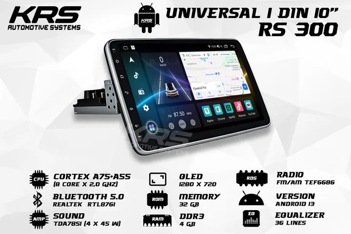 Штатна Android-магнітола KRS RS 300 1 DIN 10" 4/32 GB