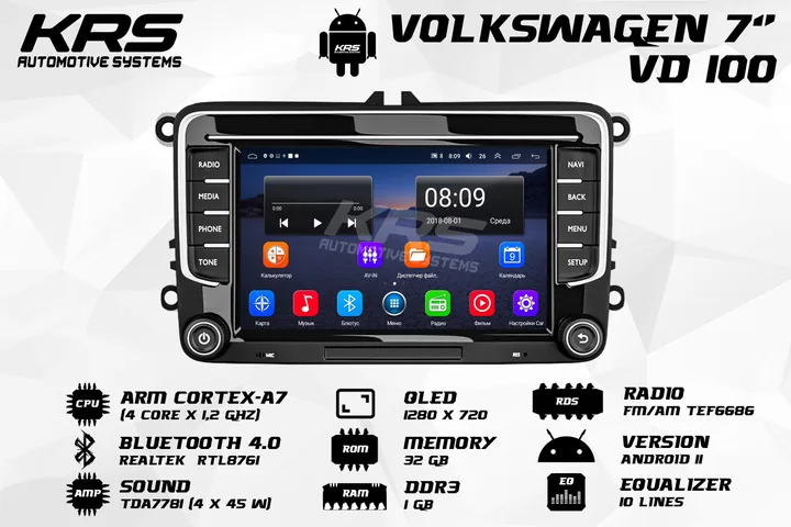 Штатна Android-магнітола KRS VD 100 Volkswagen 7" 1/32 GB IPS