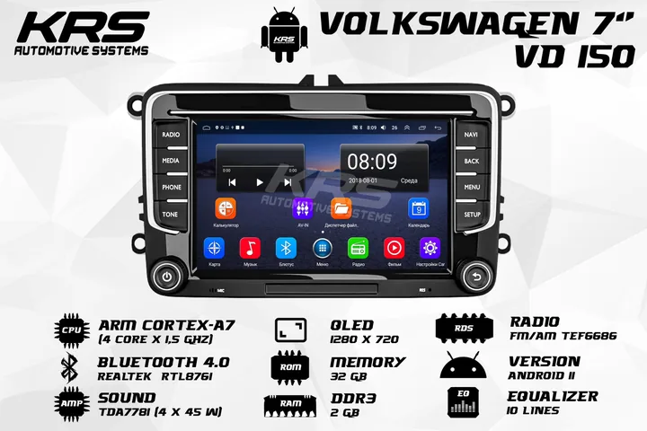 Штатная Android-магнитола KRS VD 150 Volkswagen 7" 1/32 GB IPS